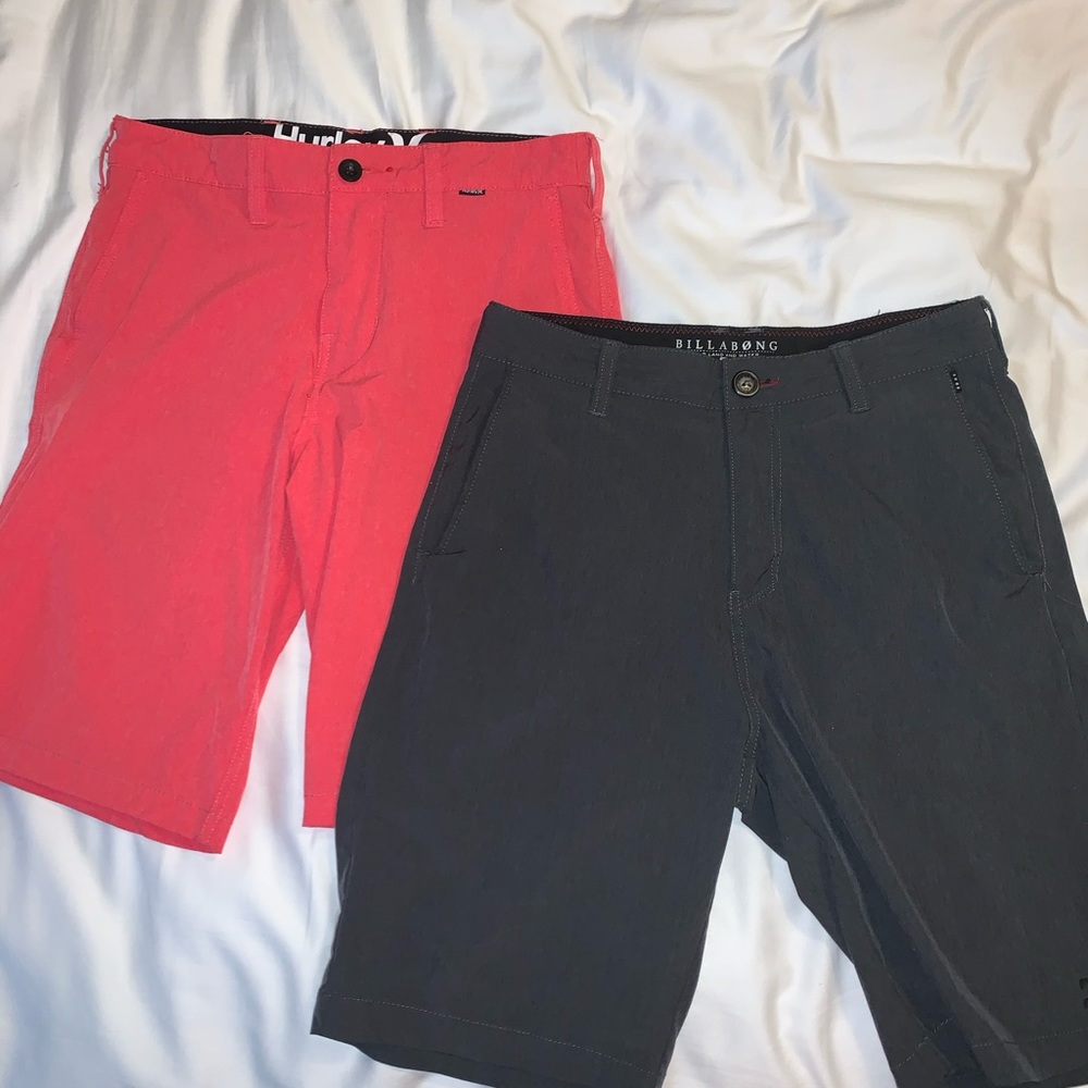Two surf shorts made for land and water